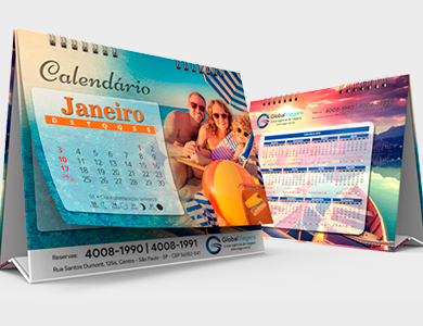 Calendário de Mesa 2025 com Wire-o Base e Rígida Personalizável 16x20cm (Couchê 170g Fosco) - 4x4 - 12 unid