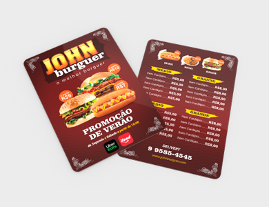 Cardápio em PVC 0,5mm Fosco Frente e Verso 13,6x21,1cm 1 Folha (2 páginas) - 4x4 - 5 unid